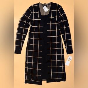 Nina Leonard Womens Black Dress, Black/Tan Checkered Cardigan; Size Small; NWT